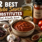 12 best adobo sauce substitutes arranged in small glass bowls on a wooden table showing different colors and textures of various adobo sauce alternatives