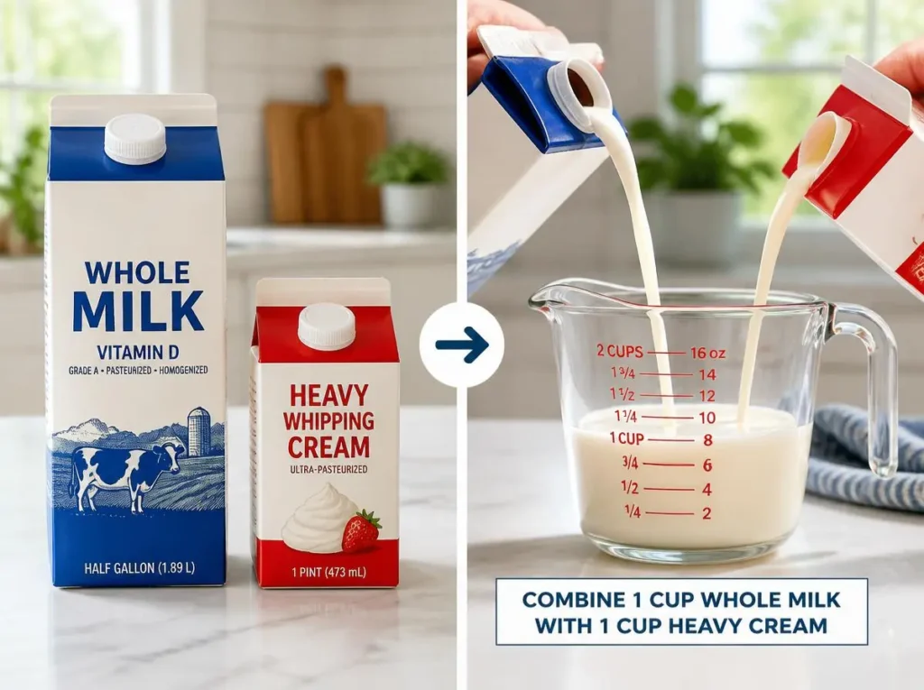 Best half and half substitute - combining milk and heavy cream in equal parts