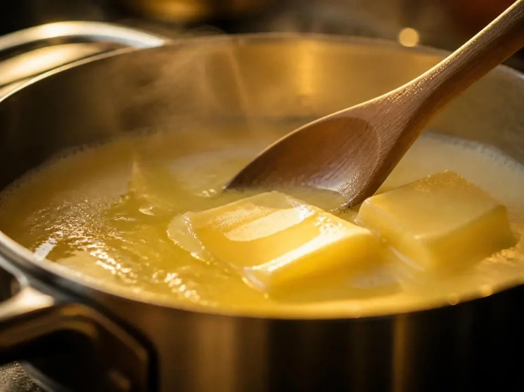 Budget-friendly half and half substitute - melting butter into milk for creamy texture
