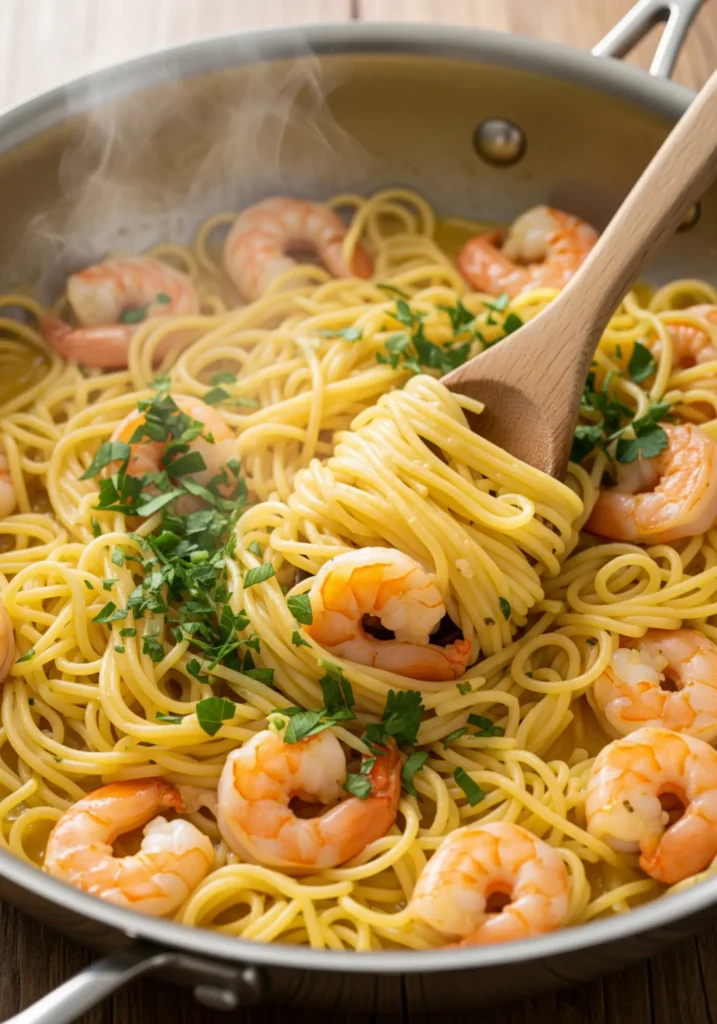 15-minute lemon shrimp pasta made in one skillet, quick weeknight dinner idea