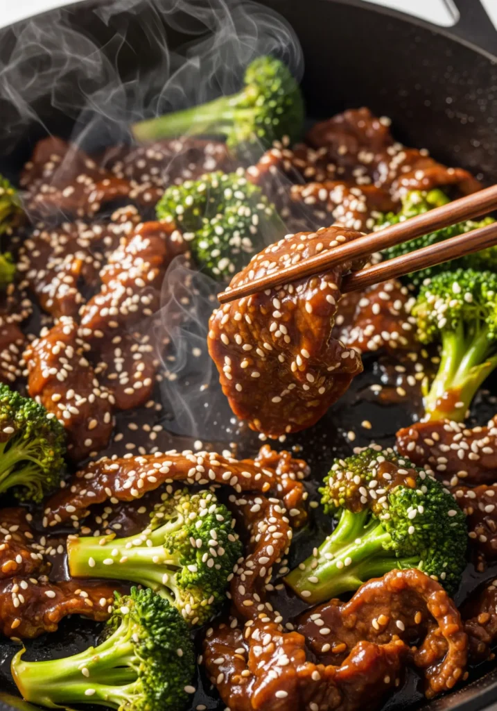 Quick beef and broccoli skillet dinner in 15 minutes, easy one pan stir fry recipe
