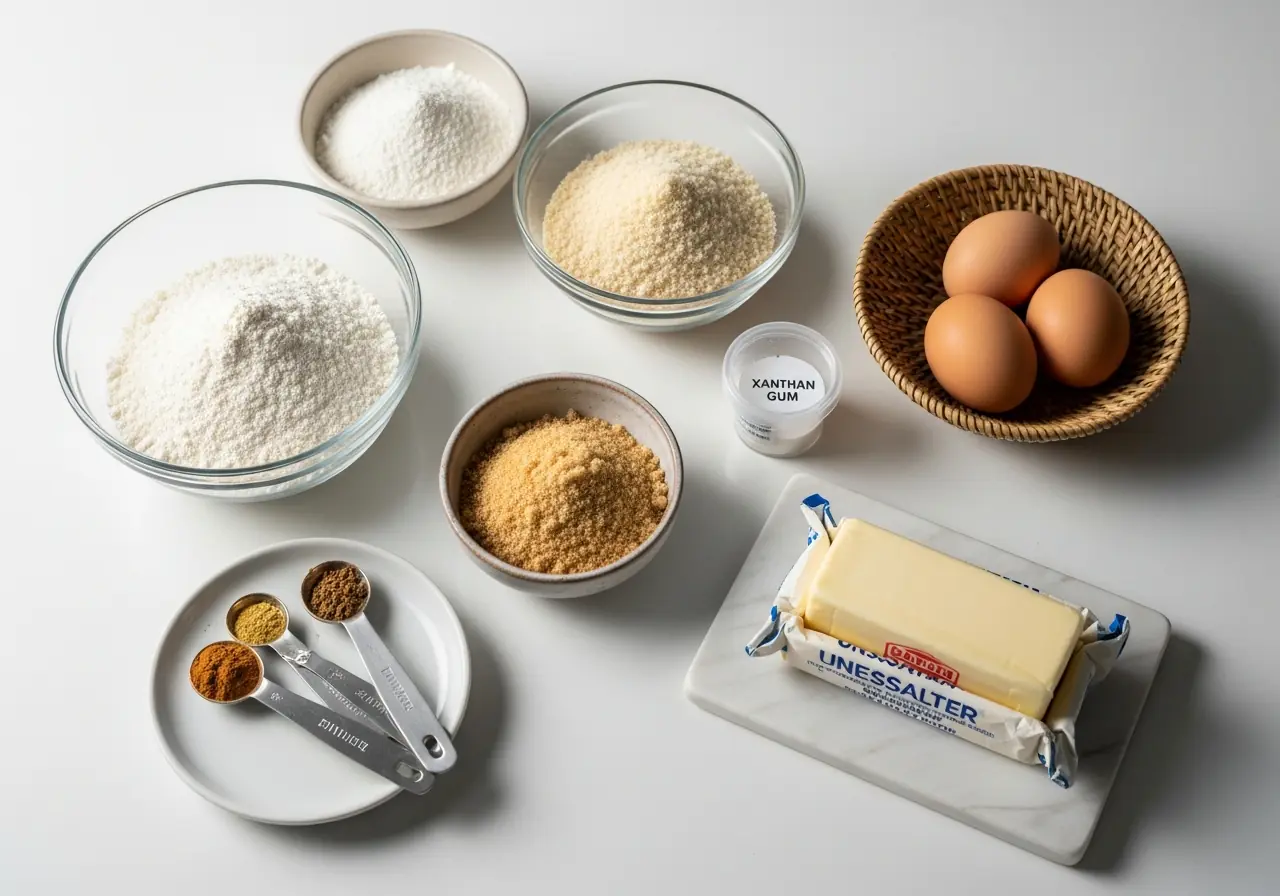 All ingredients needed for gluten free flour blend and Christmas cake recipe