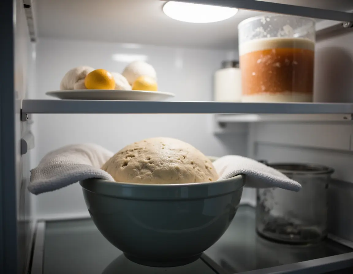 Overnight dough rising in refrigerator for homemade cinnamon swirl bread