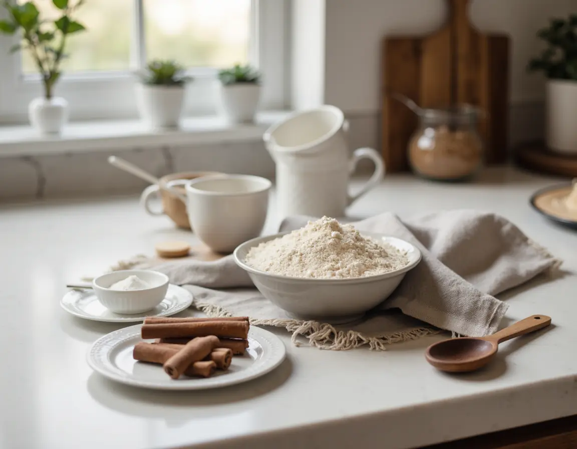 Simple kitchen setup for making cinnamon swirl bread recipe at home