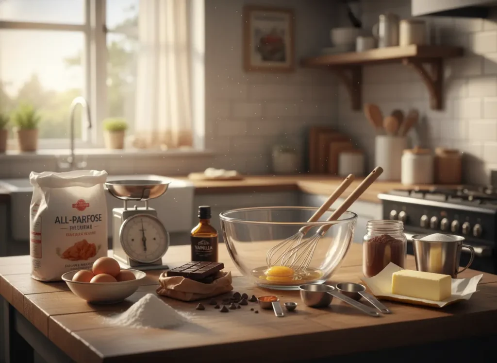 Mixing batter for homemade german chocolate cake in kitchen