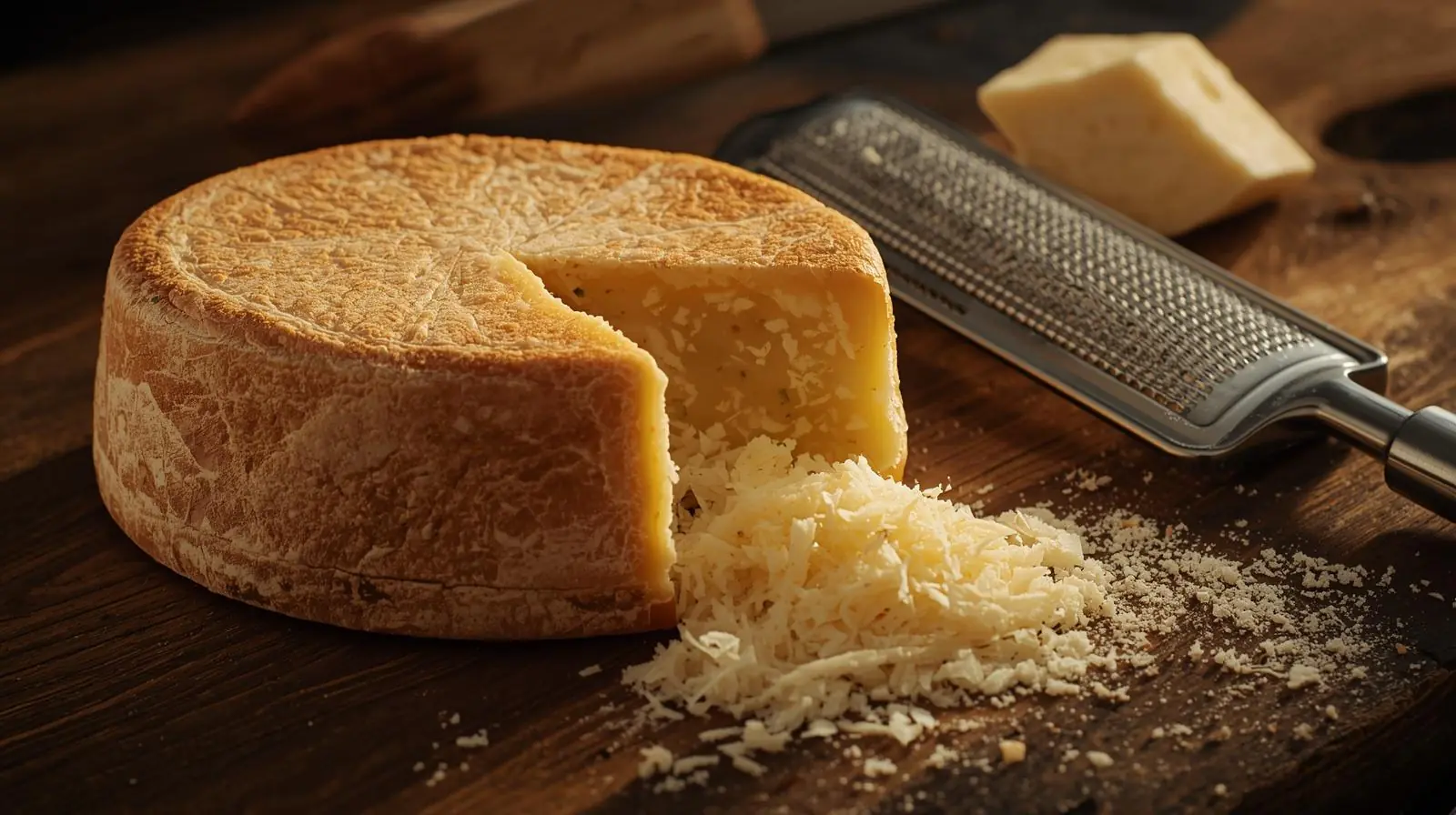 Best Substitute for Cotija Cheese That Actually Work 4 Parmesan cheese wedge being grated as an easy pantry substitute for cotija cheese