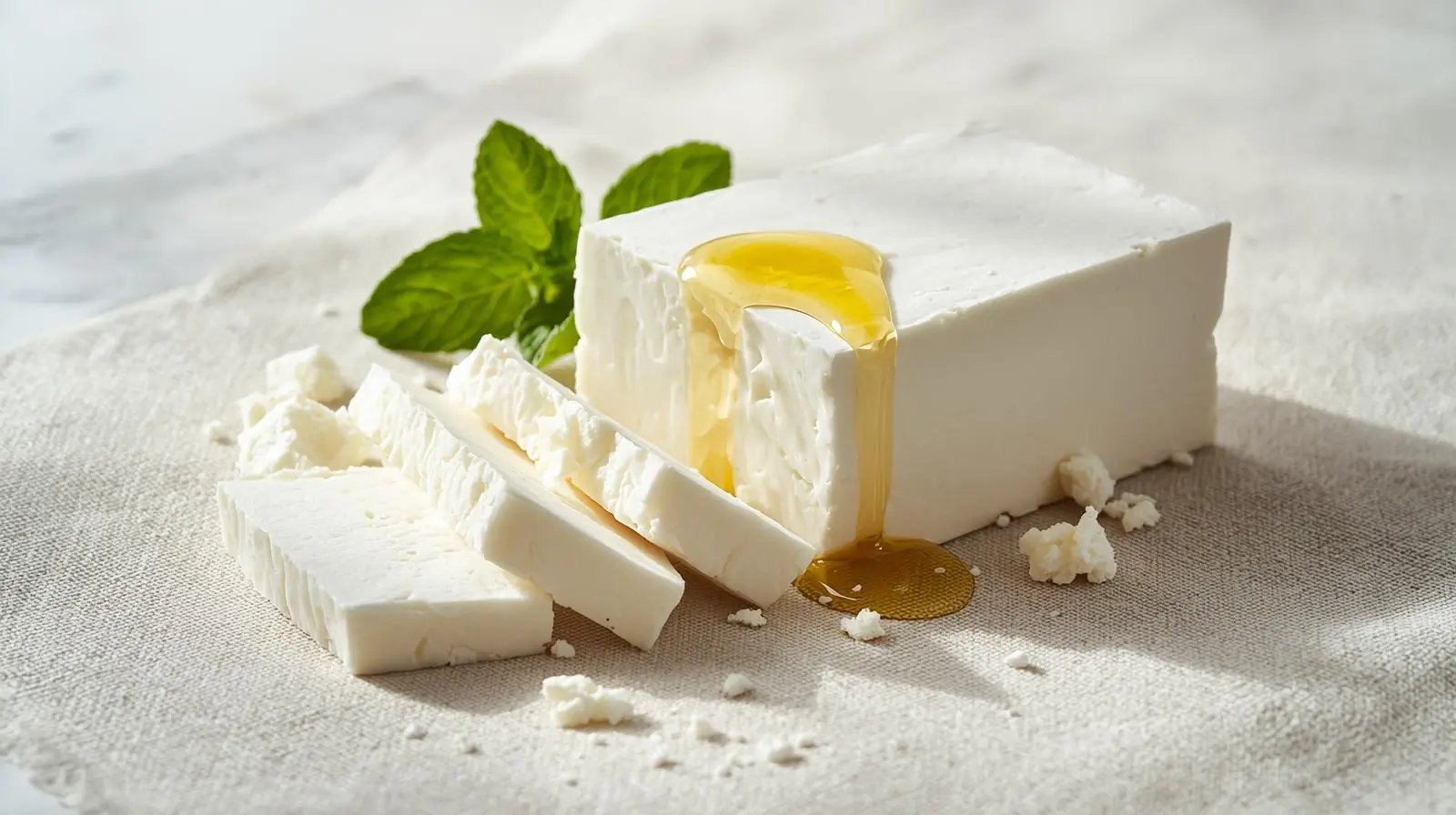 Best Substitute for Cotija Cheese That Actually Work 5 Ricotta salata cheese block sliced and crumbled showing firm texture as cotija cheese substitute 1