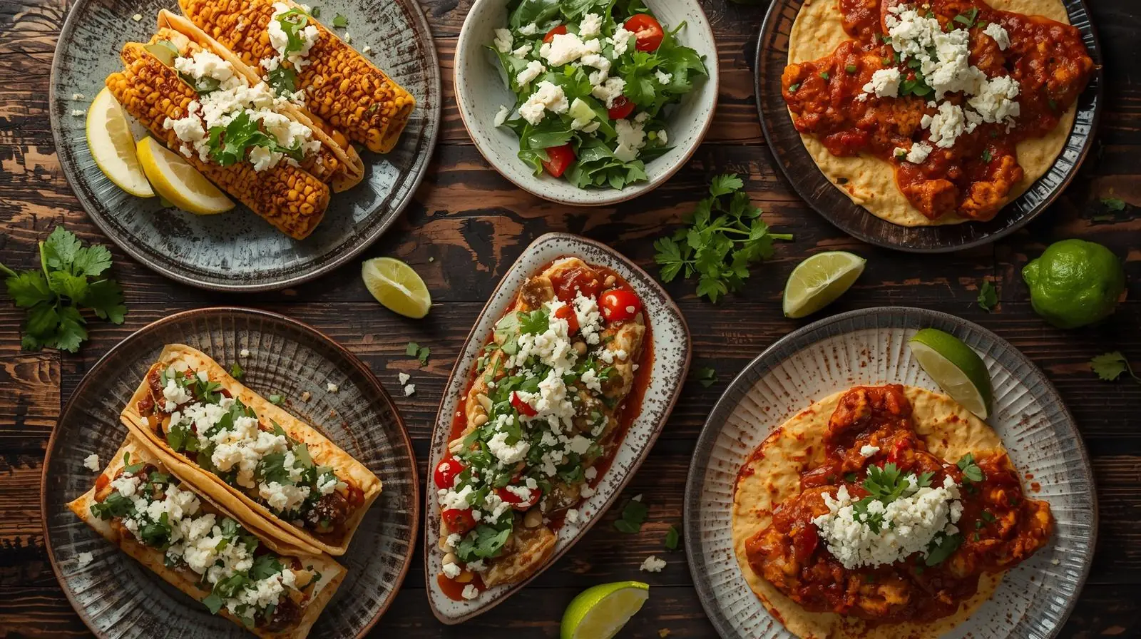 Best Substitute for Cotija Cheese That Actually Work 9 Various Mexican dishes topped with different cotija cheese substitutes including tacos elote and salads
