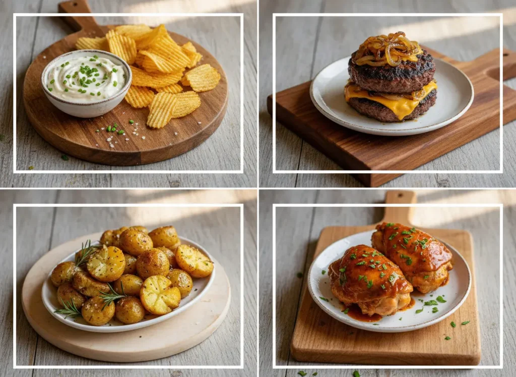 Four lipton french onion soup mix recipes including dip burgers roasted potatoes and slow cooker chicken
