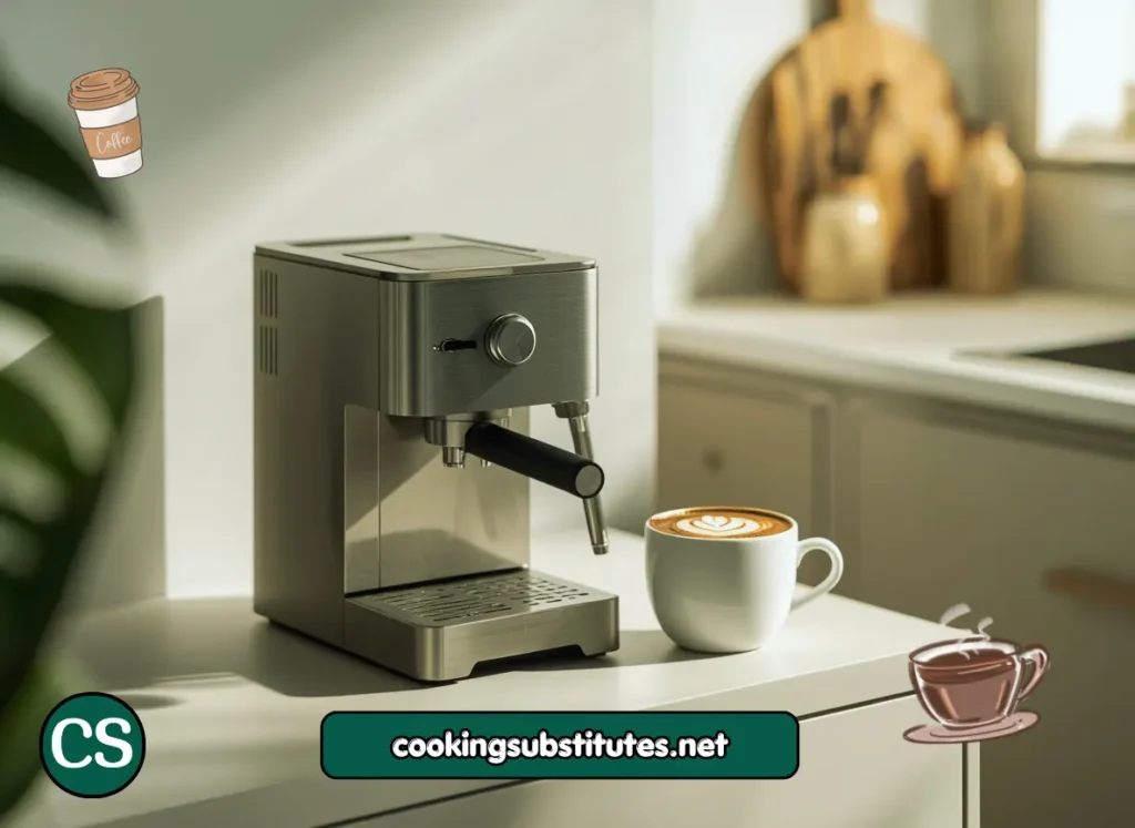 Breville Bambino Plus compact best budget espresso machine for home with cappuccino cup