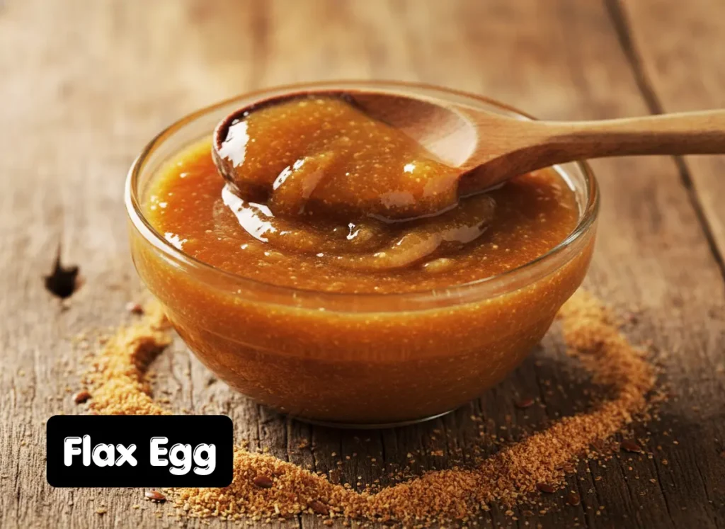Flax egg made from ground flaxseed and water in a glass bowl — a popular vegan egg substitute for brownies