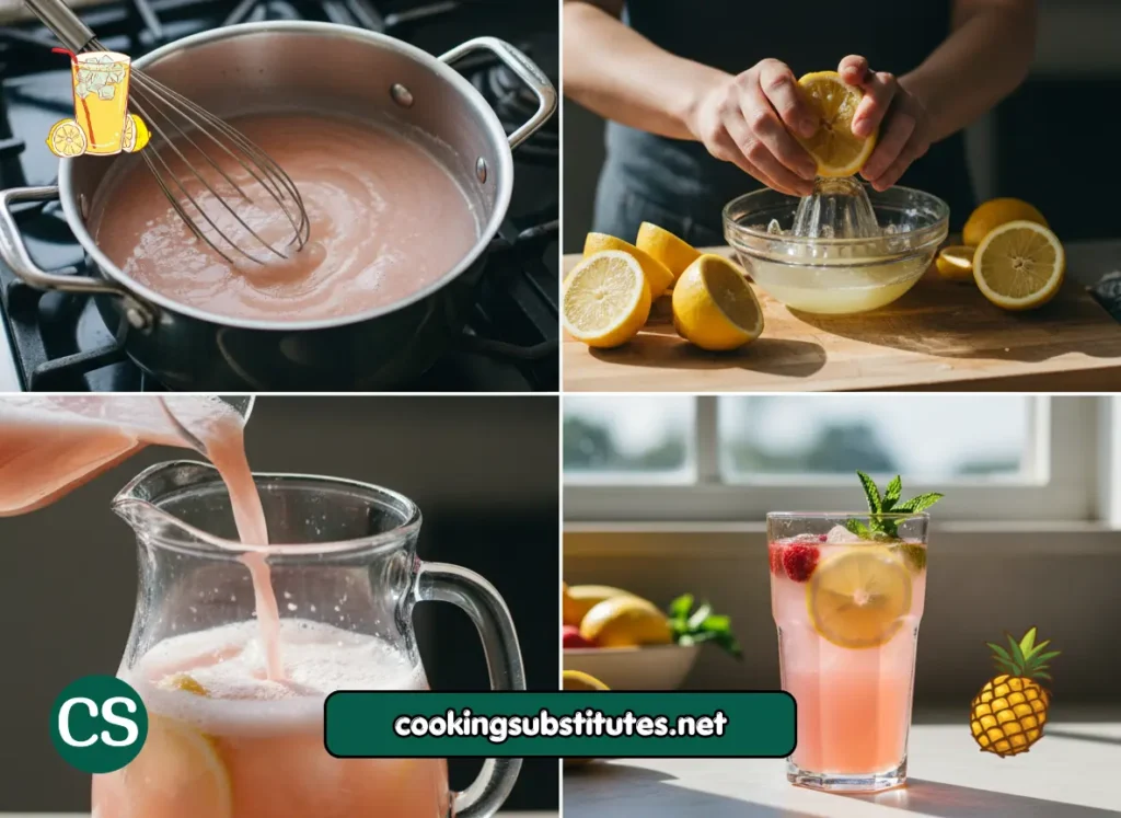 Squeezing fresh lemons into a pitcher of pineapple dragonfruit lemonade recipe step by step