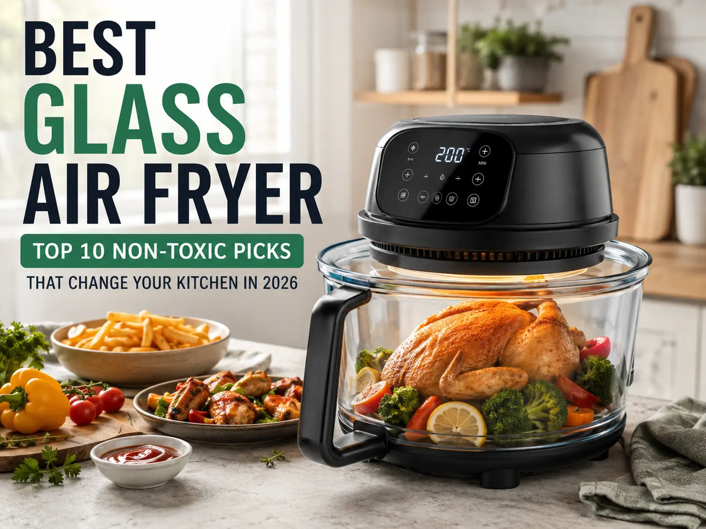 Best Glass Air Fryer: Top 10 Non-Toxic Picks That Change Your Kitchen in 2026 1 Best glass air fryer with visible golden crispy food inside transparent bowl on modern kitchen counter