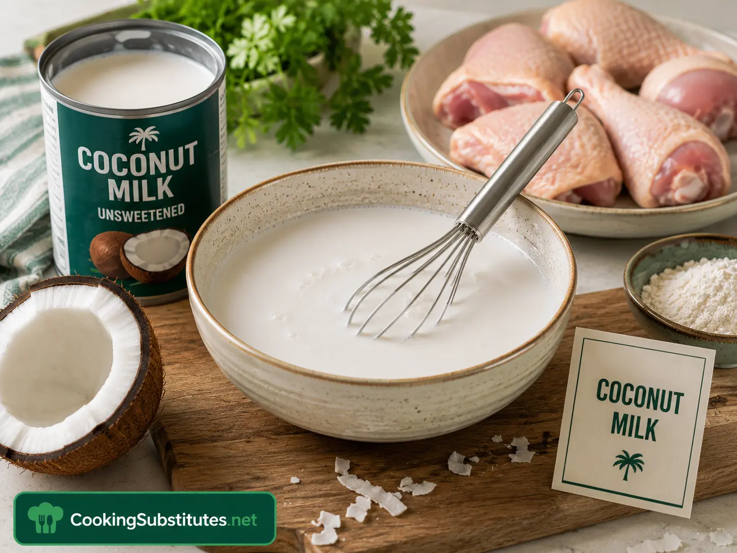 Egg Substitute for Frying Chicken: 7 Best Options That Actually Work 7 Full-fat coconut milk being used as an egg substitute for frying chicken coating