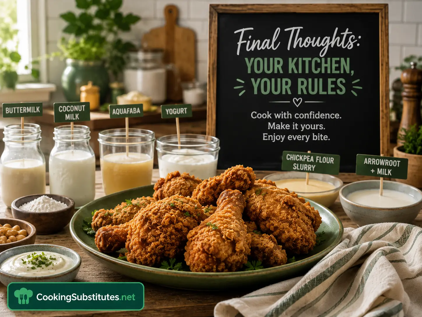 Egg Substitute for Frying Chicken: 7 Best Options That Actually Work 9 Home cook proudly presenting fried chicken made with egg substitute for frying chicken