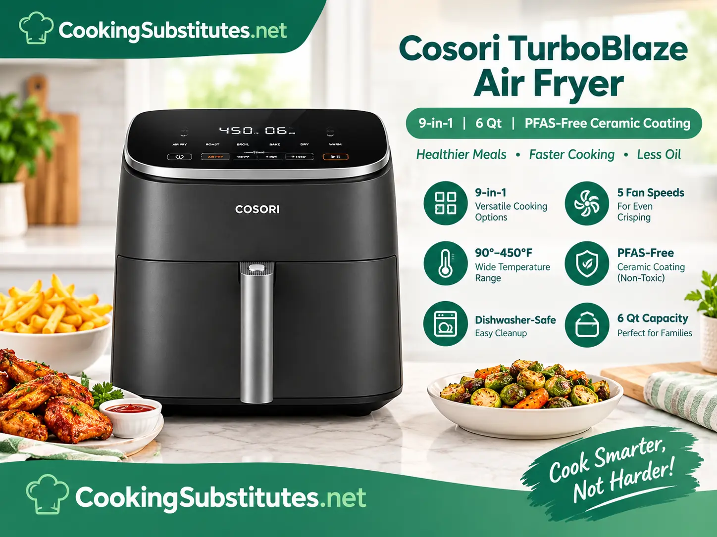 Best Ceramic Air Fryers: 5 Safe Picks I Trust in 2026 2 Dark gray ceramic air fryer with 6-quart basket cooking chicken and vegetables