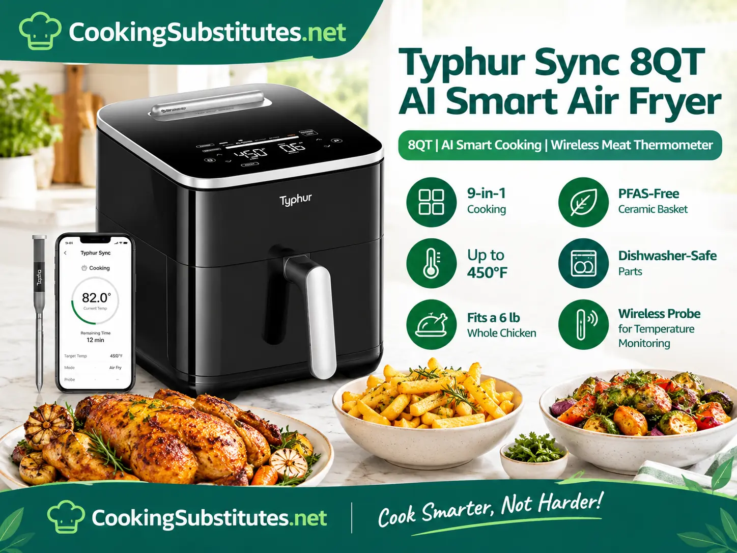 Best Ceramic Air Fryers: 5 Safe Picks I Trust in 2026 3 Large-capacity ceramic air fryer cooking a whole chicken with a temperature probe