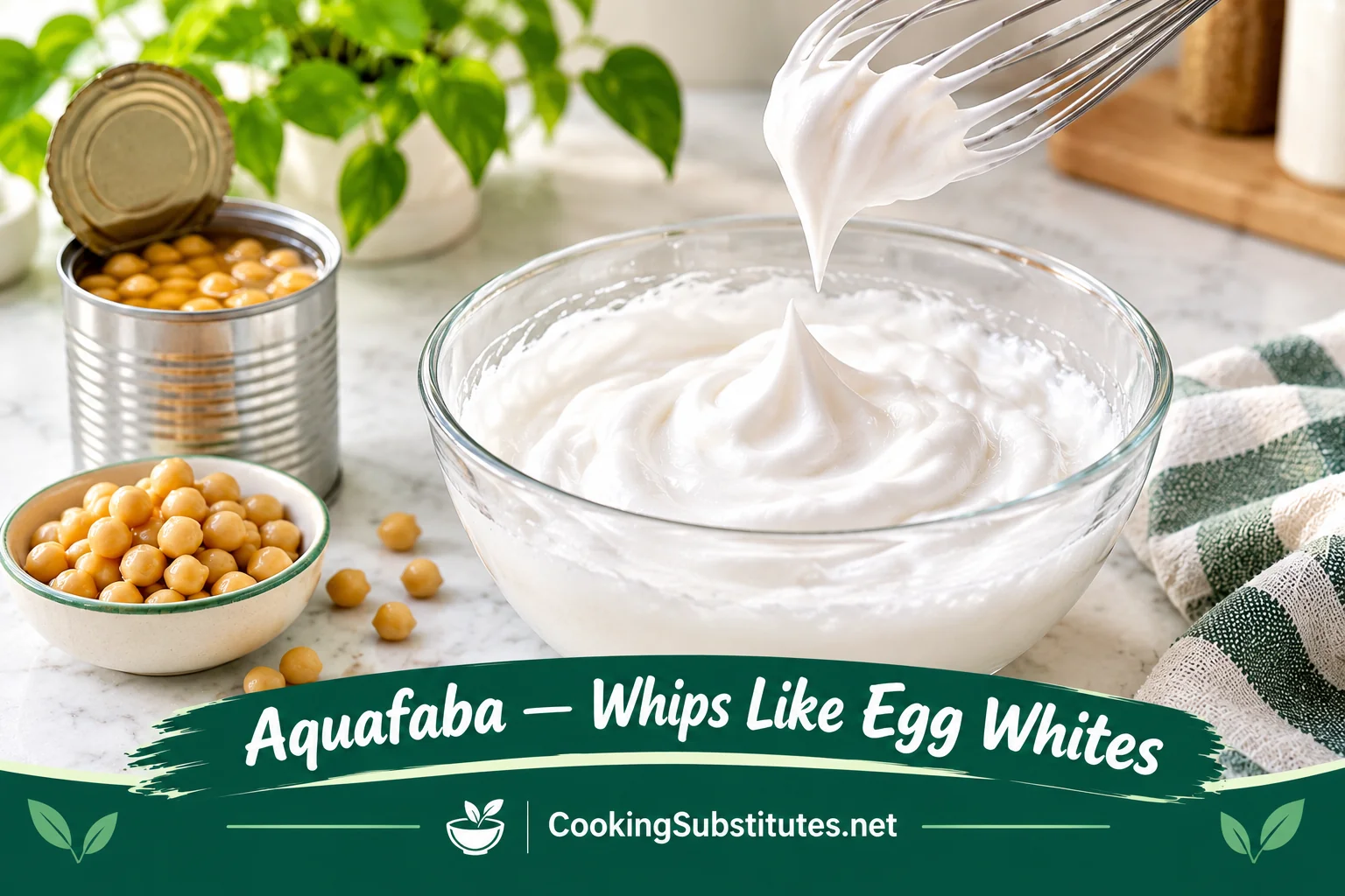 Whipped aquafaba, one of the best egg substitutes for baking meringues, mousse and soft cookies