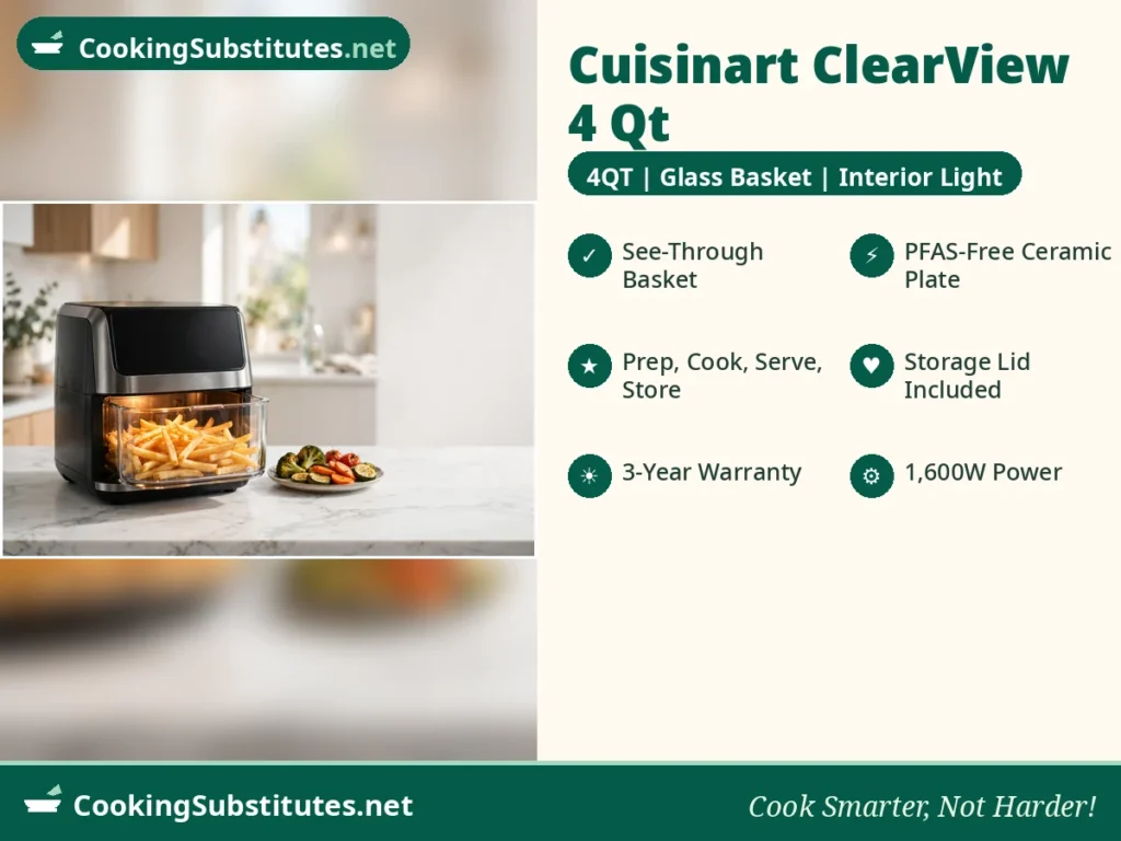 Cuisinart ClearView glass air fryer with interior light and a PFAS-free ceramic crisper plate