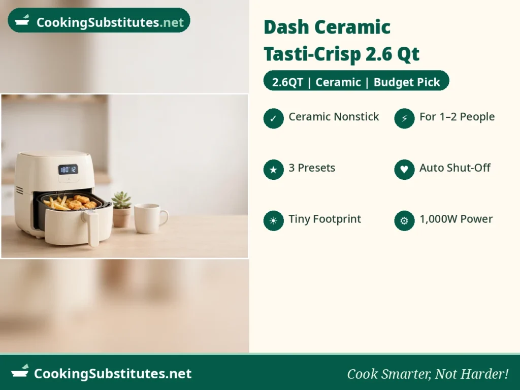 Dash Ceramic Tasti-Crisp small ceramic air fryer — the budget pick for Teflon-free cooking for one or two people
