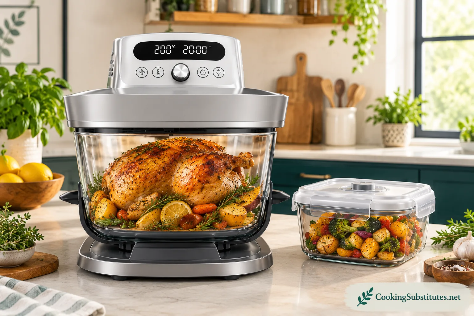 Best Air Fryers Without PFAS: 6 Safe Picks I Trust in 2026 3 Glass air fryer without PFAS roasting a whole chicken in a clear glass dish