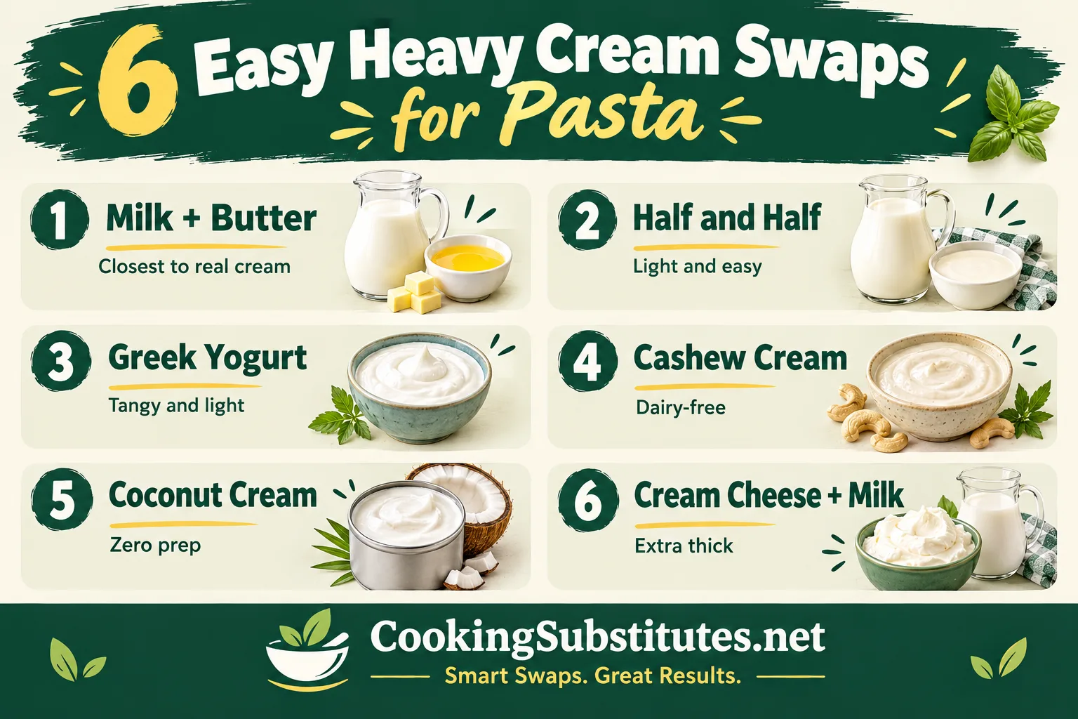 Substitute for heavy cream in pasta quick chart — 6 easy swaps compared side by side